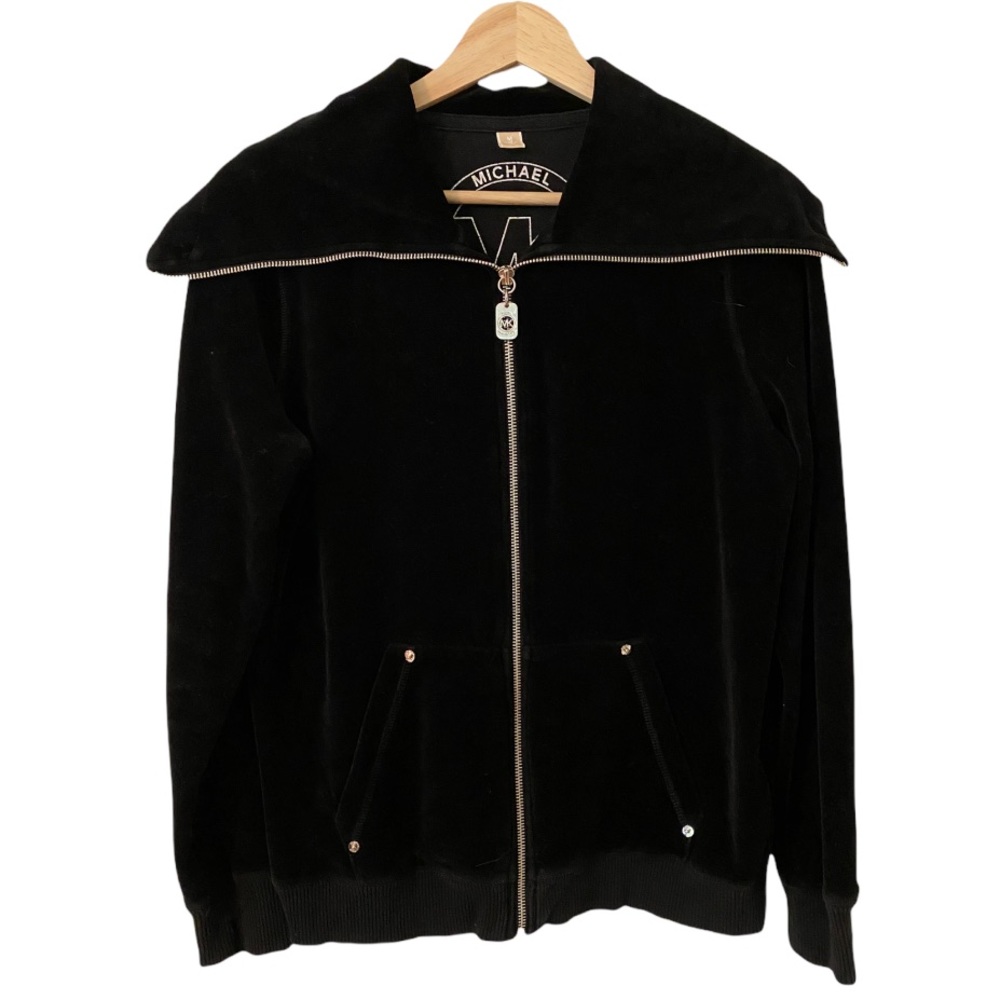 Michael Kors Black Velvet Zip Up Jacket